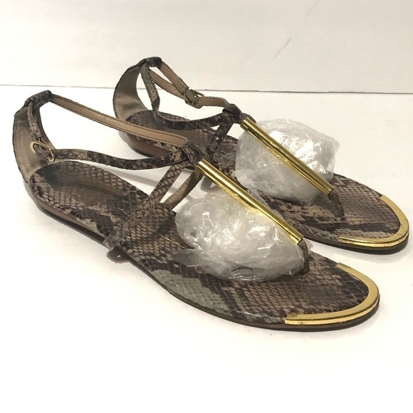 Dolce Vita Snakeskin T-strap and Gold Trim Sandals size 6 - Picture 3 of 6